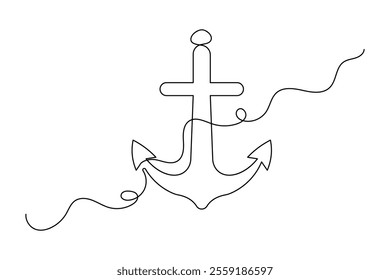 
Continuous one line ship anchor drawing of outline vector icon