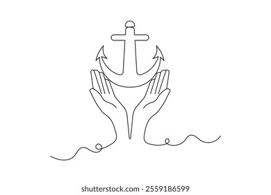 
Continuous one line ship anchor drawing of outline vector icon