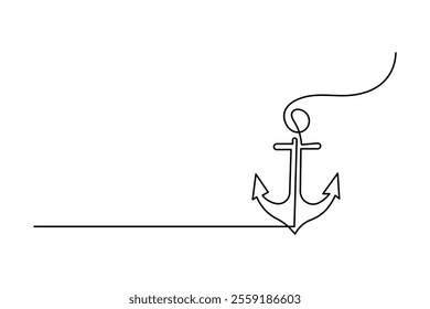 
Continuous one line ship anchor drawing of outline vector icon