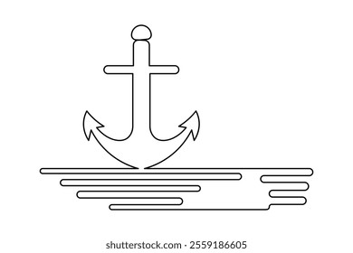 
Continuous one line ship anchor drawing of outline vector icon