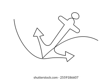 
Continuous one line ship anchor drawing of outline vector icon