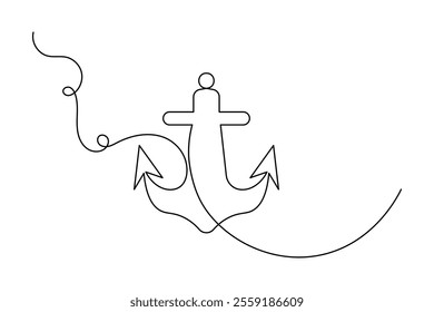 
Continuous one line ship anchor drawing of outline vector icon