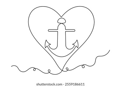 
Continuous one line ship anchor drawing of outline vector icon