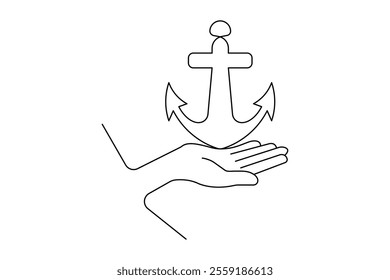 
Continuous one line ship anchor drawing of outline vector icon