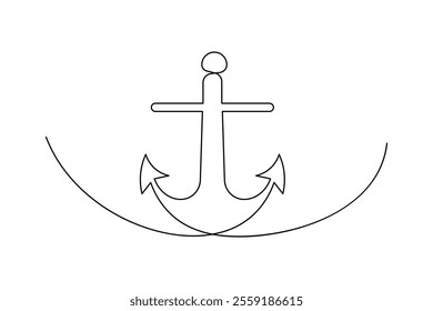 
Continuous one line ship anchor drawing of outline vector icon