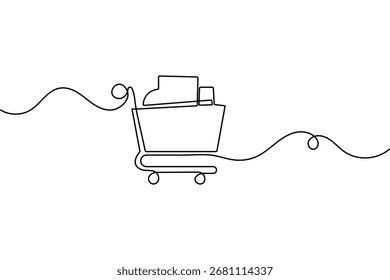 Ilustración vectorial de contorno aislado de diseño minimalista de Carrito de compras continuo de una línea