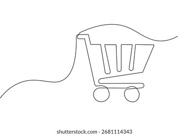 Continuous one line shopping cart minimalist design isolated outline vector illustration