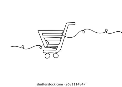 Ilustração de vetor de contorno isolado de design minimalista de carrinho de compras de uma linha contínua