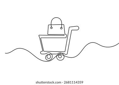 Ilustración vectorial de contorno aislado de diseño minimalista de Carrito de compras continuo de una línea