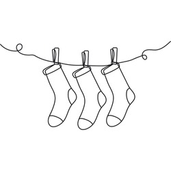 Continuous One Line Of Silhouette Of Socks. Minimal Style. Perfect For Cards, Party Invitations, Posters, Stickers, Clothing. Clothing Concept