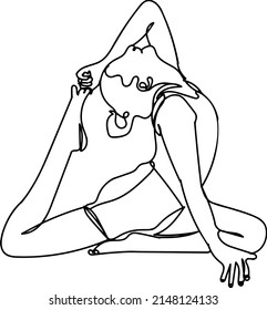 Continuous one line sketch drawing woman doing meditation yoga, line art vector illustration silhouette of girl doing aerobics