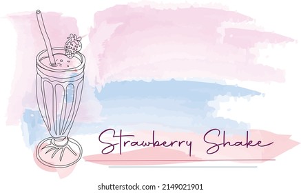 continuous one line sketch drawing of strawberry shake glass , line art vector illustration silhouette of strawberry shake