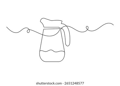 Continuous one line sketch of jug in minimalist style isolated outline vector drawing on white background