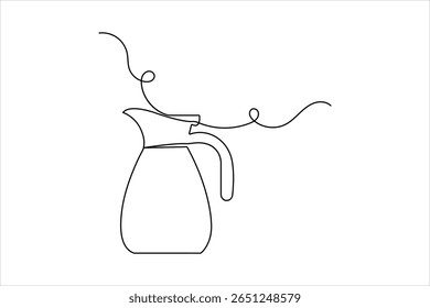 Continuous one line sketch of jug in minimalist style isolated outline vector drawing on white background