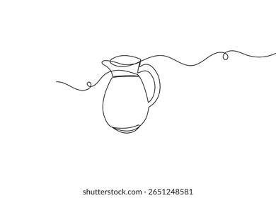 Continuous one line sketch of jug in minimalist style isolated outline vector drawing on white background