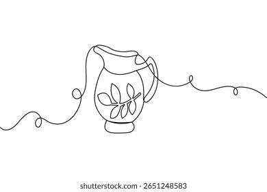 Continuous one line sketch of jug in minimalist style isolated outline vector drawing on white background