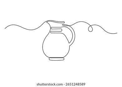 Continuous one line sketch of jug in minimalist style isolated outline vector drawing on white background