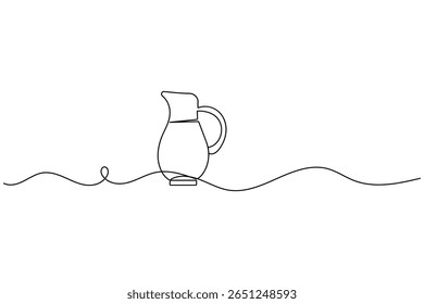 Continuous one line sketch of jug in minimalist style isolated outline vector drawing on white background
