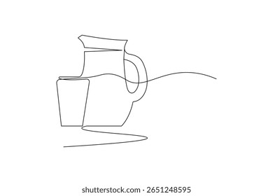 Continuous one line sketch of jug in minimalist style isolated outline vector drawing on white background