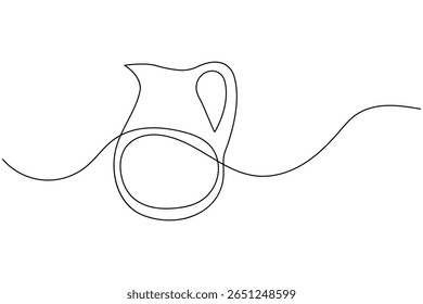Continuous one line sketch of jug in minimalist style isolated outline vector drawing on white background