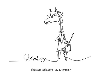 continuous one line sleepy giraffe cartoon character going to work
