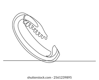 Continuous one line of sliced bell pepper isolated on white background. Simple silhouette of vegetable. Hand drawn bell pepper outline. Vector illustration