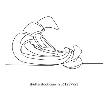 Continuous one line of sliced bell pepper isolated on white background. Simple silhouette of vegetable. Hand drawn bell pepper outline. Vector illustration