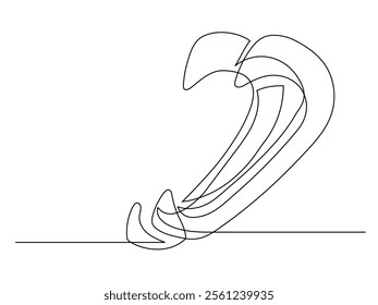 Continuous one line of sliced bell pepper isolated on white background. Simple silhouette of vegetable. Hand drawn bell pepper outline. Vector illustration