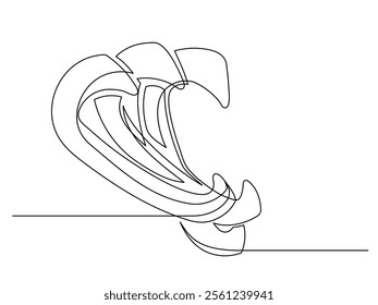 Continuous one line of sliced bell pepper isolated on white background. Simple silhouette of vegetable. Hand drawn bell pepper outline. Vector illustration