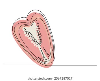 Continuous one line of sliced red bell pepper isolated on white background. Simple silhouette of vegetable. Hand drawn red bell pepper outline. Vector illustration