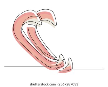 Continuous one line of sliced red bell pepper isolated on white background. Simple silhouette of vegetable. Hand drawn red bell pepper outline. Vector illustration