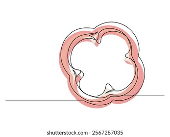 Continuous one line of sliced red bell pepper isolated on white background. Simple silhouette of vegetable. Hand drawn red bell pepper outline. Vector illustration