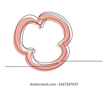 Continuous one line of sliced red bell pepper isolated on white background. Simple silhouette of vegetable. Hand drawn red bell pepper outline. Vector illustration