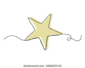 Continuous one line star art isolated vector illustration on white background.