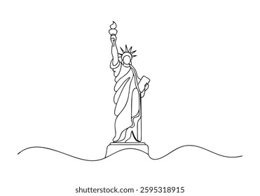 Continuous One Line Statue of Liberty | Minimalist Landmark Vector Illustration