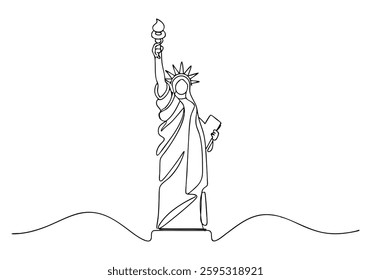 Continuous One Line Statue of Liberty | Minimalist Landmark Vector Illustration