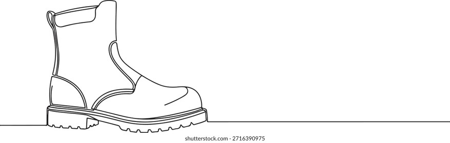 Una línea continua de botas de punta de acero con Formas resistentes, concepto de protección del pie, Ilustración vectorial dibujada a mano.	