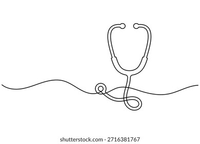 Estetoscopio continuo de una línea minimalista ilustración de esquema de atención médica