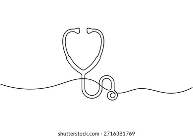Estetoscopio continuo de una línea minimalista ilustración de esquema de atención médica
