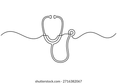 Estetoscopio continuo de una línea minimalista ilustración de esquema de atención médica
