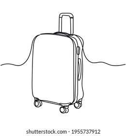 Kontinuierlich eine Reihe von stilvollen Koffer auf Rädern in Silhouette. Minimaler Stil. Perfekt für Karten, Einladungen, Poster, Aufkleber, Kleidung. Schwarzes abstraktes Symbol.