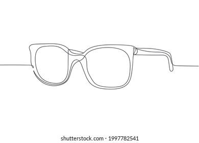 Continuous one line of stylish sunglasses in silhouette on a white background. Linear stylized.Minimalist.