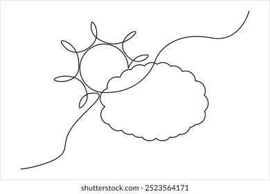 
Continuous one line Sun and cloud drawing of isolated outline vector illustration
