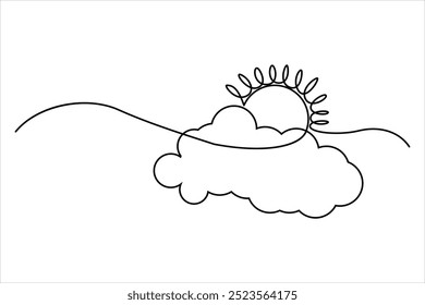 
Continuous one line Sun and cloud drawing of isolated outline vector illustration
