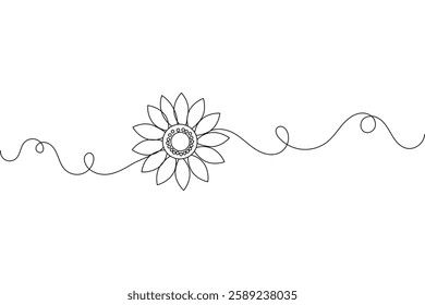 Continuous one line sunflower with black and white vector icon
