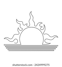 Continuous one line sunset sunrise outline vector art, landscape illustration design.