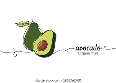 Continuous one line of surreal avocado in silhouette. Linear stylized.Minimalist. Organic fruit