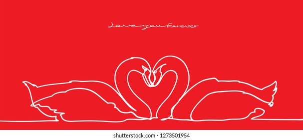 Continuous one line of Swan drawing on white background. vector illustration for banner, poster, web, template, valentine's card, wedding.