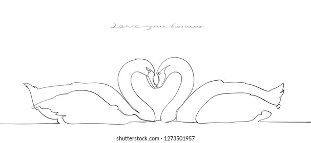Continuous one line of Swan drawing on white background. vector illustration for banner, poster, web, template, valentine's card, wedding.