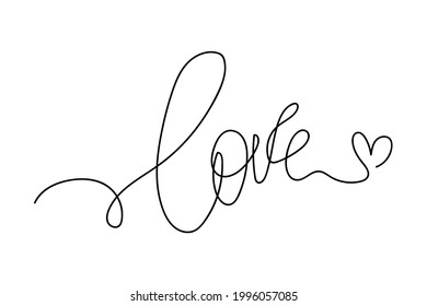 Una línea continua de amor de texto en la silueta sobre un fondo blanco. Linear estilizado.Minimalista.